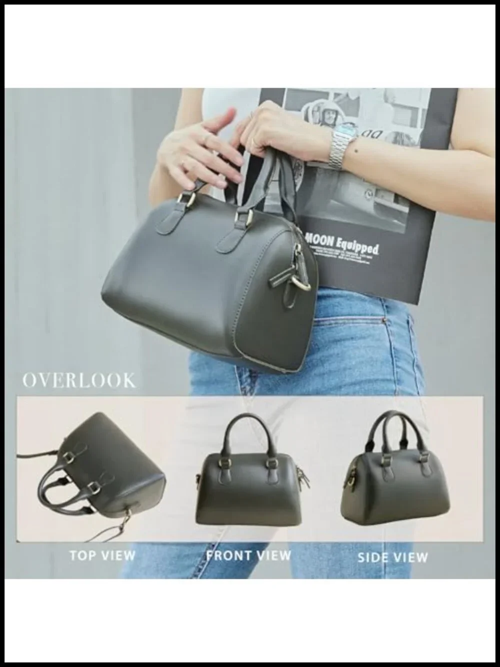 Vegan Leather Boston Bag Vintage Top Handle Satchel Purse Retro Handbag Women